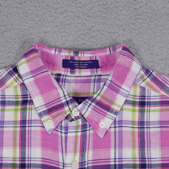 Alan Flusser Shirt Men's Large Linen Cotton Button Up Pink Pocket Long Sleeve - Picture 5 of 15